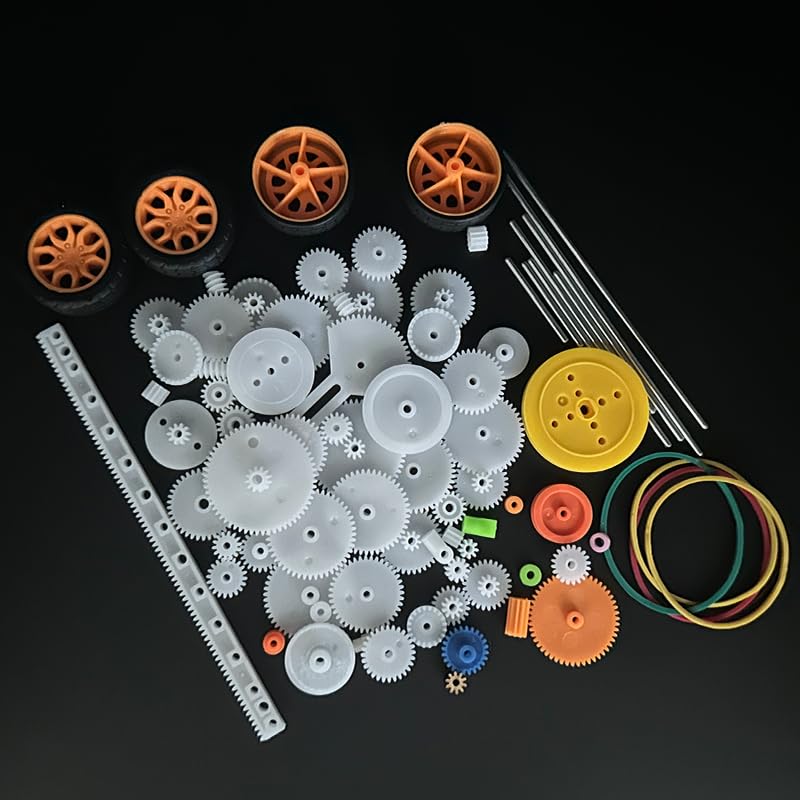 82PCS Plastic Gears Set Motor Gear Accessories for DC Motor DIY Model Toys RC Car Robot Gear Replacement Module 0.5 Gears Axle Tire Gear Belt Bushings Rack DIY Set
