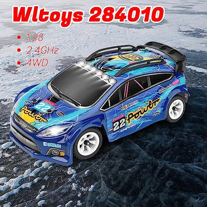 WLtoys 284010 1/28 4WD Mini RC Drift Car with 3 Batteries | 30km/h speed, 2.4G V8 remote & LED lights, hobby toy for adults - color: Wltoys 284010