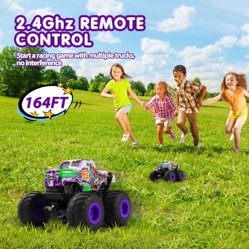 DYODYORC Remote Control Car, 2.4Ghz All Terrain Monster Truck Toys, RC Truck with Music, 3 Lighting Effects, 360 Stunt Capable, 2 Batteries Ready to Run, Toy Gifts for Boys and Girls (Purple) - color: Purple Wolf
