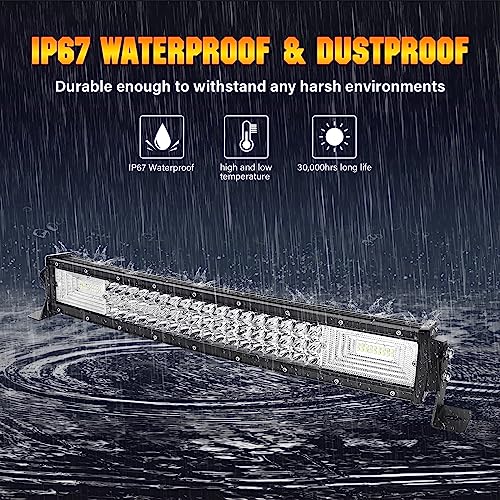 Willpower 22 inch Curved LED Light Bar with Remote Controller Wiring Harness,270W Triple Row Spot Flood Combo Beam,Strobe Flash Work Light Driving Lights,Waterproof Remote Controller On/Off Switch - size: 22 inch+ Remote wiring kit