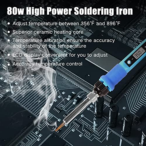 LDK 80W Soldering Iron Kit, LCD Digital Soldering Welding Tool | with Ceramic Heater Stable Temperature for DIY and Professional Use - color: Digital 80w Blue