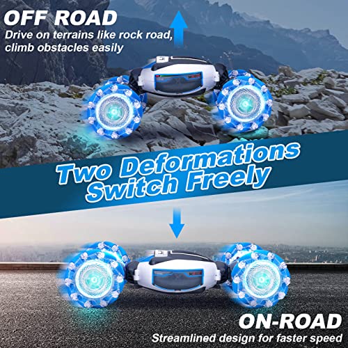 Fosgoit Gesture Sensing RC Stunt Car, Toys for Boys Girls 6-12 Year Old | Remote Control Car, Gifts for Boys and Girls Age 6+, 360° Rotate RC Car with Lights and Music, Gesture Sensing Rc Stunt Car - color: Blue-white
