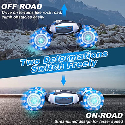 Fosgoit Gesture Sensing RC Stunt Car, Toys for Boys Girls 6-12 Year Old | Remote Control Car, Gifts for Boys and Girls Age 6+, 360° Rotate RC Car with Lights and Music, Gesture Sensing Rc Stunt Car - color: Blue-white