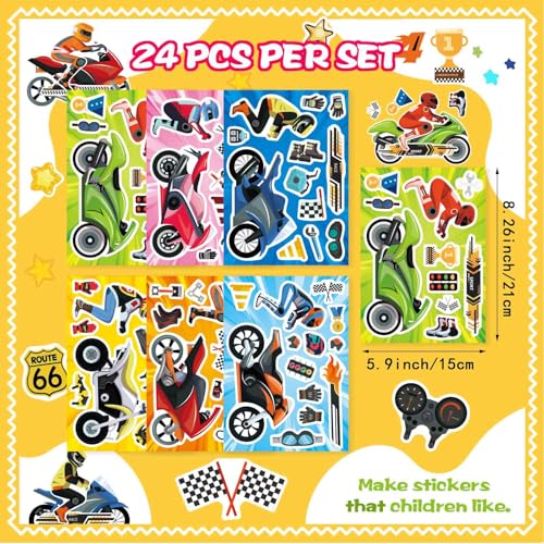 24 Sheets Motorcycle Stickers, Make a Motocross Face Sticker | Make Your Own Dirt Motobike Stickers for Kids Party Favor Birthday Party Supplies Crafts - style: Motorcycle