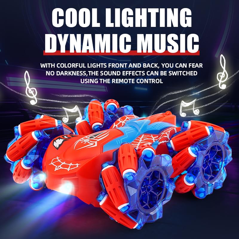 Spider RC Stunt Car for Kids, 2.4GHz Double-Sided 360° Rotating 4WD Remote Control Car with LED Headlights, Rechargeable Off-Road Spider Toy Gift for Boys Ages 4–6 5–7 8–13