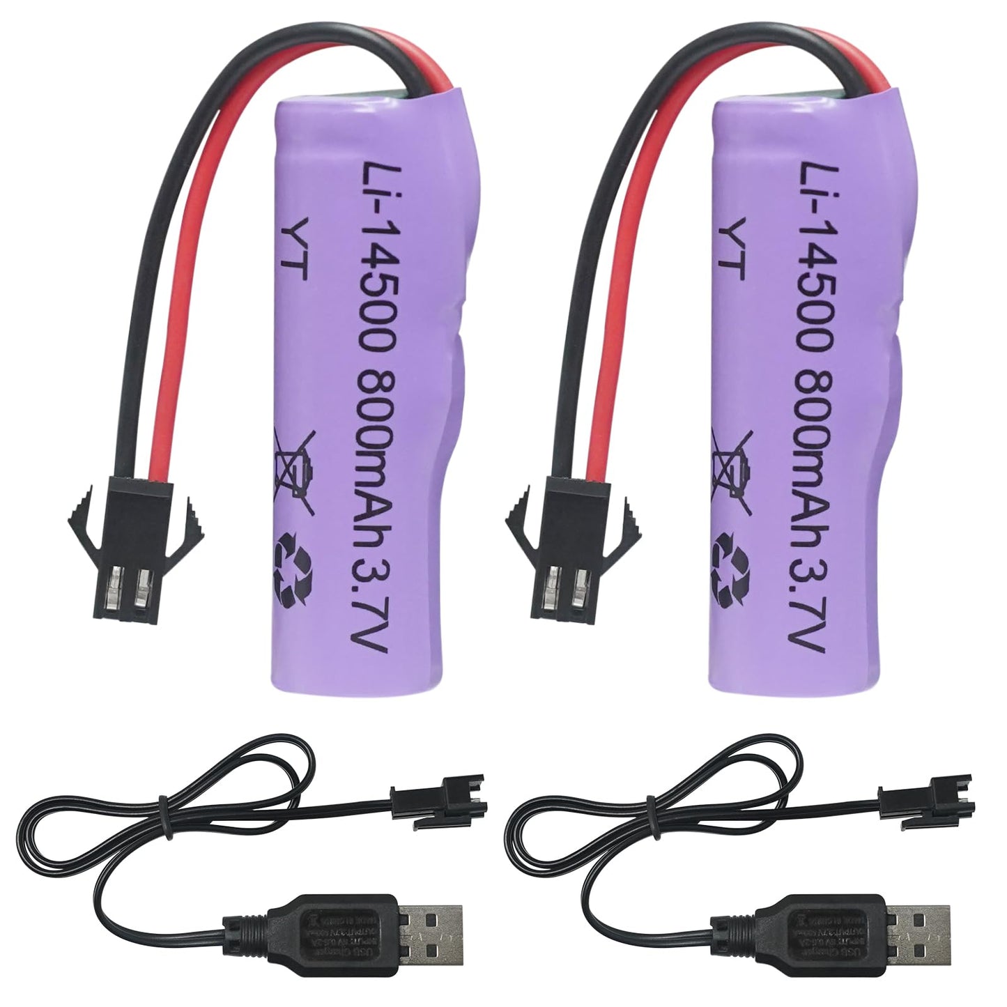 2 Pack 3.7V 800mah Li-ion Battery SM 2P Plug with Chargers, SM-2P Plug RC Rechargeable Battery for Double Sided RC Stunt Car RC Boat Tumbling Amphibious RC Car RC Truck Toy Cars