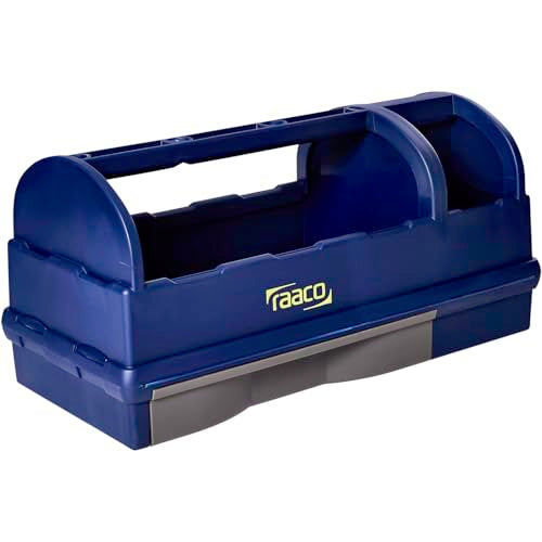 Raaco Open Portable Tool Box Organizer with Handle - Hand-Held Storage | Plastic Polypropylene Toolbox with 3 Compartments & Built-in Drawer, Hand-Held Storage Carrier, 55 lb Load Capacity, workshop - style: Open