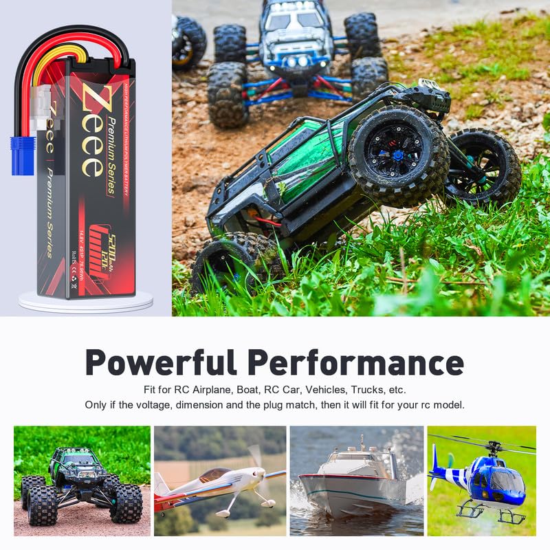 Zeee Premium Series 4S Lipo Battery 5200mAh LCG Hard Case Batttery Height 37mm 14.8V 120C with EC5 Connector for RC Car Truck Tank RC Buggy Truggy Racing Models (2 Pack)