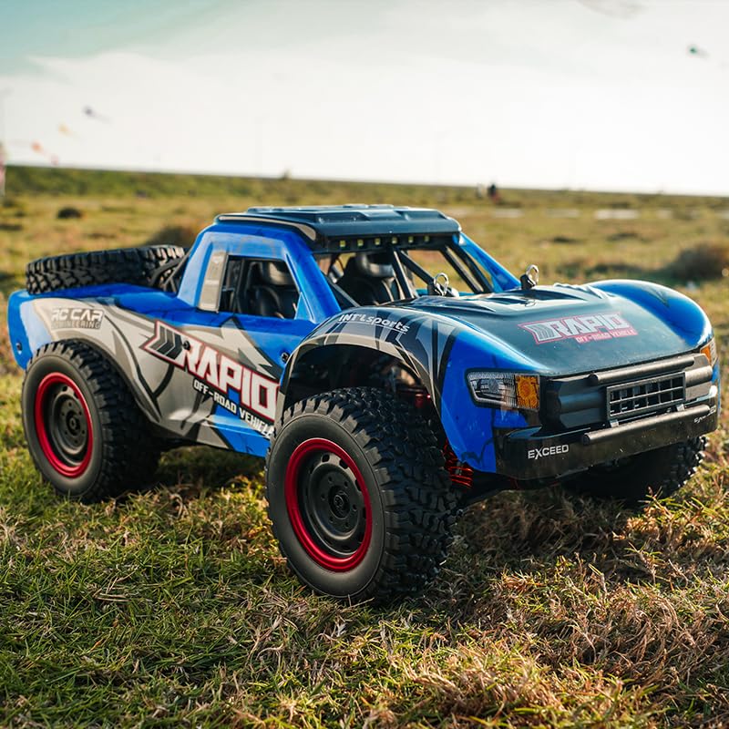 RC Cars 1:14 RC Truck 30 MPH 4WD Remote Control Car All Terrain Trophy Car for Adults Boys Teens Fast Off-Road RC Buggy Big Short Course Monster Truck with 2 Batteries 50 Mins Play (RTR) - color: 130-blue
