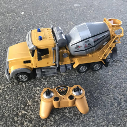 KNACKTOYZ RC Cement Mixer Toy Truck for Boys - 6 Channel Remote Control Construction Toys with 2 Rechargeable Batteries, 1:24 Auto Demo 360 Degree Stirring Vehicles with Lights, for Kids