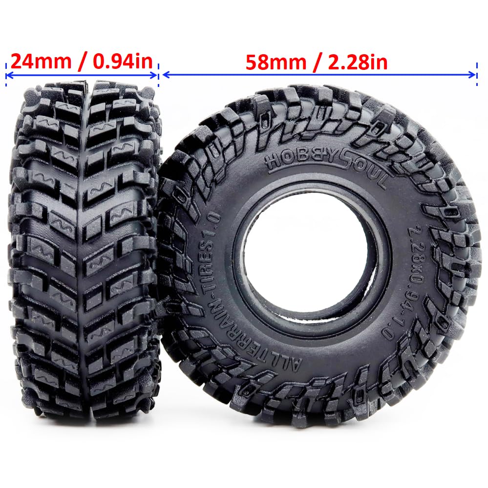 1.0 Tires 58mm All Terrain Crawler tire 4-Pack Fit TRX4M SCX24 | Super soft sticky mud terrain 1.0'' tyre,premium upgrade replacement parts For 1/18 & 1/24 RC crawlers Trucks - style: 1.0 All Terrain Tires-58mm Tall