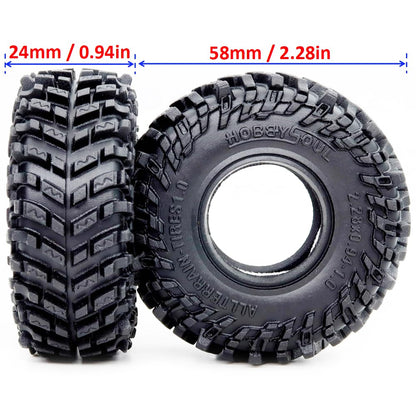 1.0 Tires 58mm All Terrain Crawler tire 4-Pack Fit TRX4M SCX24 | Super soft sticky mud terrain 1.0'' tyre,premium upgrade replacement parts For 1/18 & 1/24 RC crawlers Trucks - style: 1.0 All Terrain Tires-58mm Tall