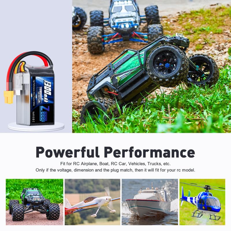 Zeee 14.8V 120C 1300mAh 4S RC Lipo Battery Graphene Battery with XT60 Plug for FPV Racing Drone Quadcopter Helicopter Airplane RC Boat RC Car RC Models(2 Pack)