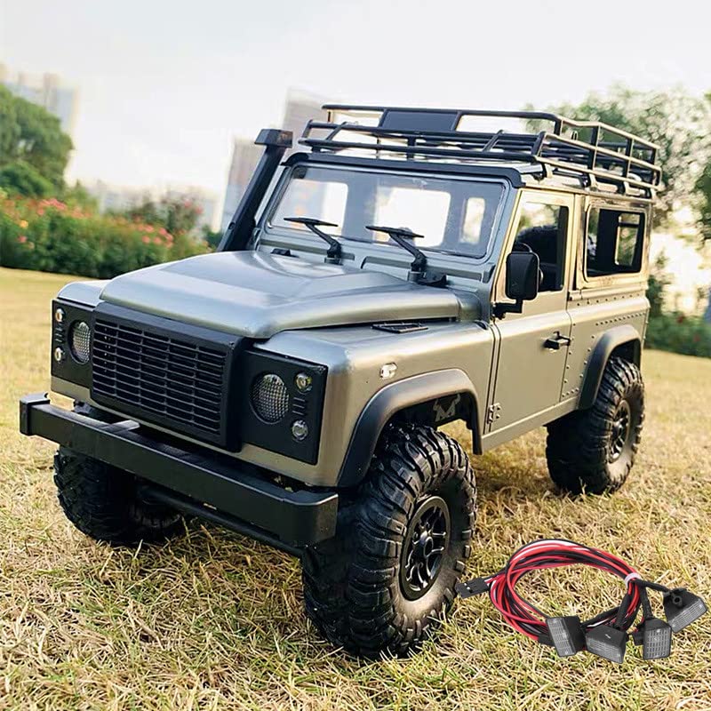 RC Crawler Roof Light Bar 4LED Universal 1/10 Scale | Roof-mounted for scale truck, plastic housing, fits SCX10 TRX-4 D90, red and white beam, 71cm wiring harnes