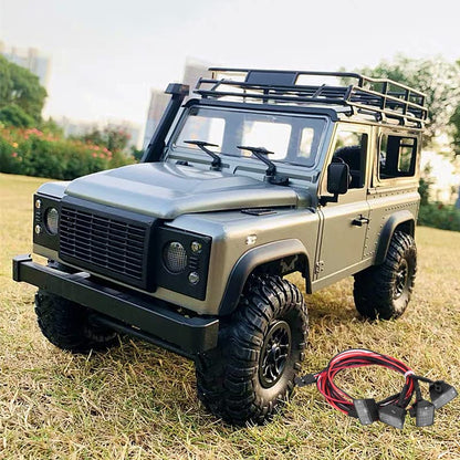 RC Crawler Roof Light Bar 4LED Universal 1/10 Scale | Roof-mounted for scale truck, plastic housing, fits SCX10 TRX-4 D90, red and white beam, 71cm wiring harnes