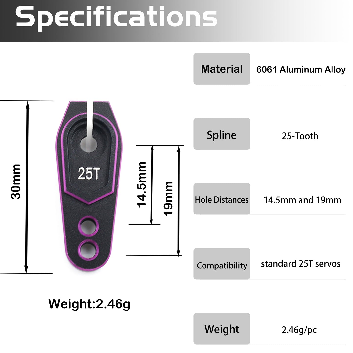 Aluminum 25T Servo Horn for 1/8 1/10 RC Off Road Crawler Drift (Purple) | Servo Arm Compatible with Futaba Savox Power HD HSP Servos Motor,CNC Machined,High Strength,Precision Fit - color: 3 Black Purple Packs
