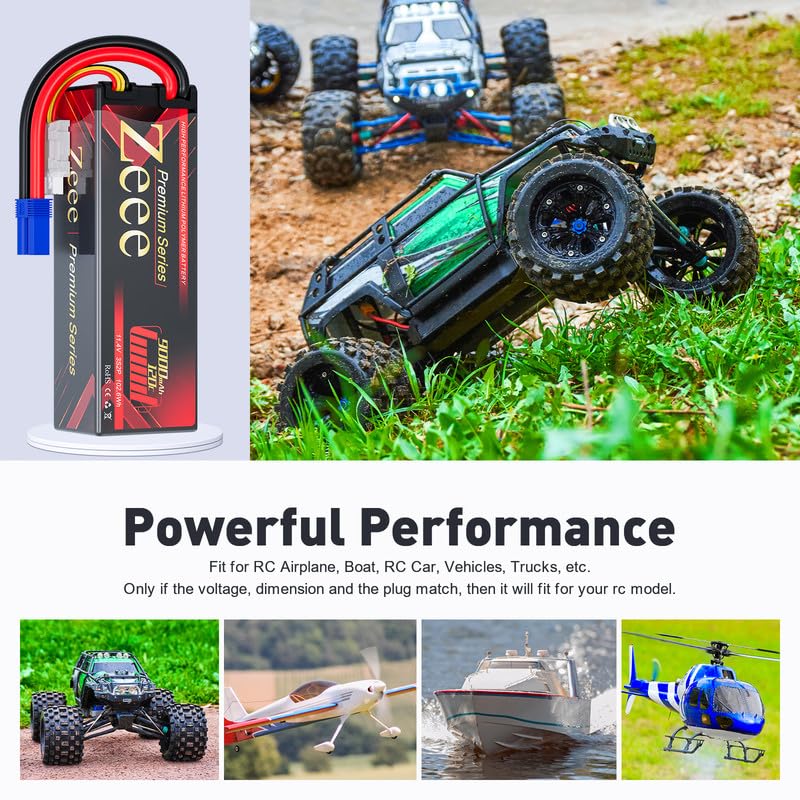 Zeee Premium Series 3S Lipo Battery 9000mAh 11.4V High Voltage Hard Case Battery 120C EC5 Connector HV-Lipo for RC Vehicles RC Car Truck Tank Racing Hobby Models (2 Pack)
