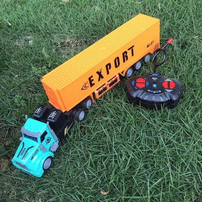 Remote Control Semi Truck Toy for Kids - 14" Mini Container Truck with 2 Rechargeable Batteries,1:48 Carrier Van Transport Car, RC Semi Trucks and Trailer with Lights, Great Gift for Kids Boys Girls