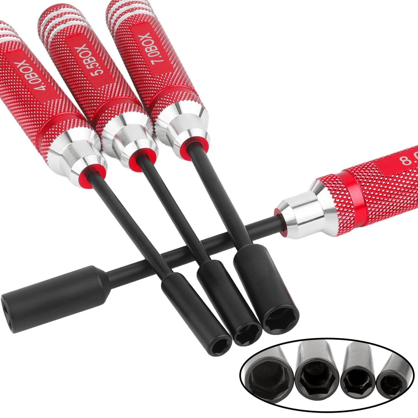 RC Hex Nut Driver Set Repair Tool Kit 4.0/5.5/7.0/8.0mm Hexagonal Head Nut Socket Wrench Screwdrivers for Hobby RC Quadcopter Helicopter FPV Drone Car Airplane(Red) - color: Red