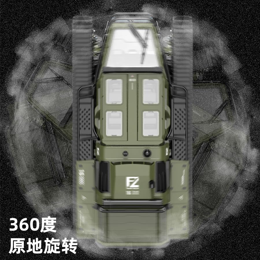 RC Tank All Terrain Army Truck for Kids - 2.4G Fully Proportional Remote Control Military Vehicle with 2 Batteries, Rock Crawler 4WD 360°Rotating Drifting Car with Cool Lights, Great Gift for Boys
