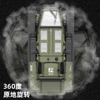 RC Tank All Terrain Army Truck for Kids - 2.4G Fully Proportional Remote Control Military Vehicle with 2 Batteries, Rock Crawler 4WD 360°Rotating Drifting Car with Cool Lights, Great Gift for Boys