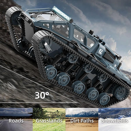 2.4G Fully Proportional Remote Control Tank - Rock Crawler RC Truck 4x4 Off Road Military Vehicle with 2 Batteries, All Terrain Drift Army Truck with Cool Lights, Great Gift for Kids Boys