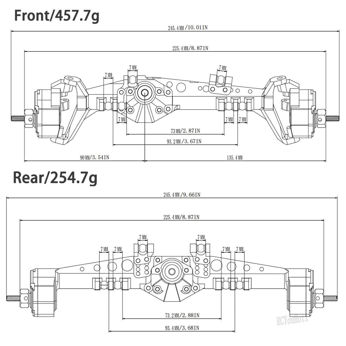RC Upgrades Part Portal Axles for 1/10 DIY SCX10 SCX10 II,Capra 1.9 UTB 4X4 4WD,RCYouHott 1/10 Capra 1.9 UTB & SCX10 RC Crawler Car Aluminum Front Rear Axle,Titanium - color: Titanium-(upgrades Part）