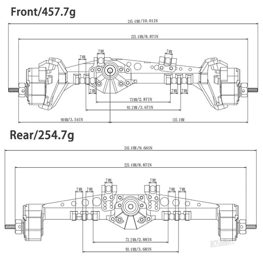 RC Upgrades Part Portal Axles for 1/10 DIY SCX10 SCX10 II,Capra 1.9 UTB 4X4 4WD,RCYouHott 1/10 Capra 1.9 UTB & SCX10 RC Crawler Car Aluminum Front Rear Axle,Titanium - color: Titanium-(upgrades Part）