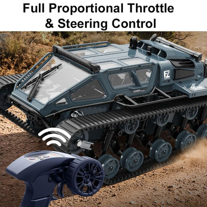 2.4G Fully Proportional Remote Control Tank - Rock Crawler RC Truck 4x4 Off Road Military Vehicle with 2 Batteries, All Terrain Drift Army Truck with Cool Lights, Great Gift for Kids Boys