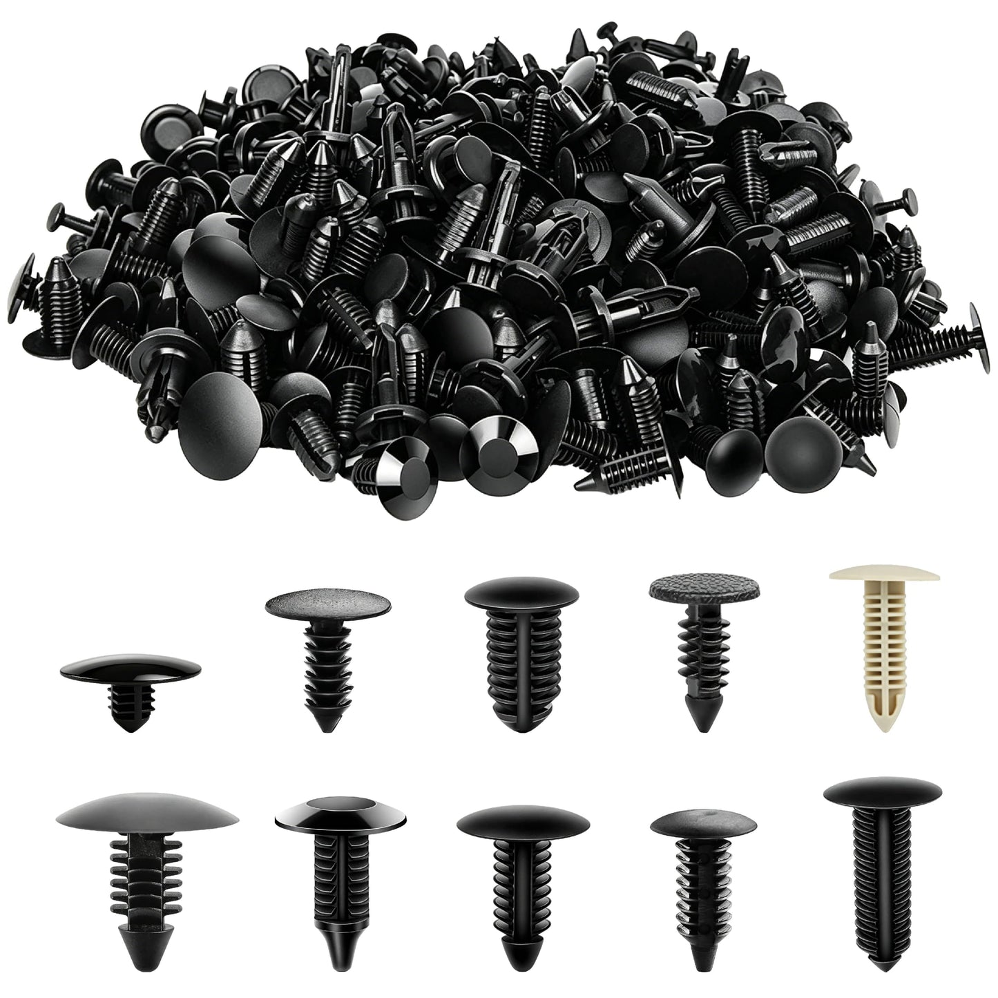200PCS Nylon Bumper Shield Retainer & Double End Xmas Tree Retainers Clips Universal Auto Body Shield Retainer Fastener Clip Assortment- Bonus Fastener Remover - size: 200Pcs