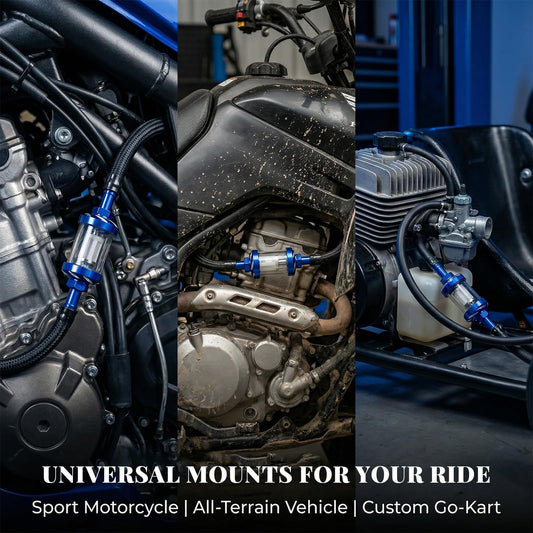 1/4 Inline Fuel Filter, Corrosion-Resistant Aluminum & Transparent Glass Auto Gasoline Filters, High Flow Washable Fuel Filter Replacement for Car Motorcycle ATV Dirt Bike (Blue) - color: Blue
