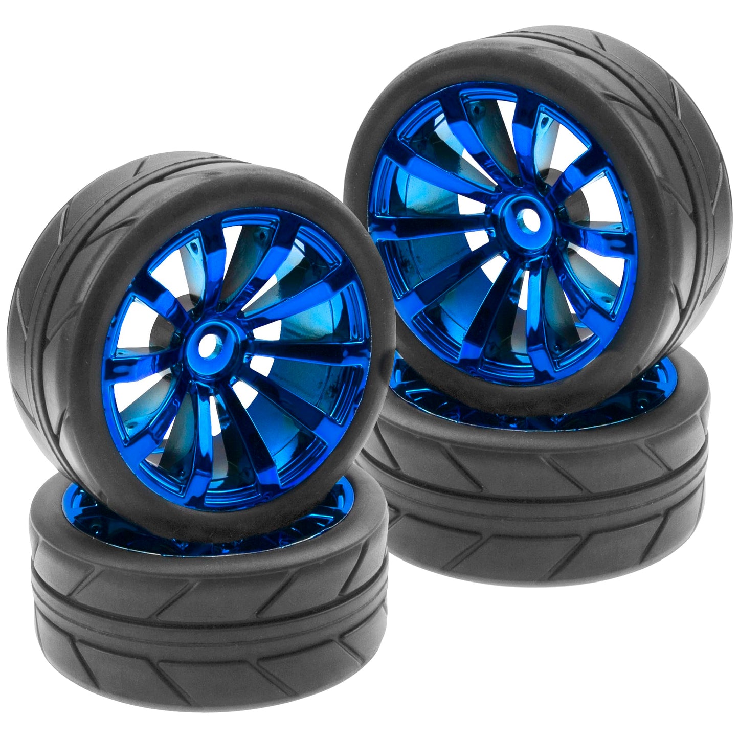 ShareGoo OD 2.55" Rubber Tires w/Plastic Wheel Rims 12mm Hex Compatible with HSP Tamiya Kyosho Traxxas Sakura WLtoys 1/10 RC On Road Racing Touring Car (Blue) - color: Blue
