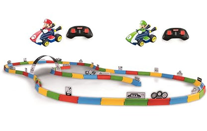 Carrera RC Mario Kart Tabletop Toy Racing Set Featuring Mario & Luigi 2.4GHz Radio Remote Control Cars for Children 6 and up - Ready to Run | Ready to Run, 2.4GHz, 1:50 Scale Mario Toy Racing Game Includes 2 Mini RC Cars - Mario & Luigi, Rechargeable Batt