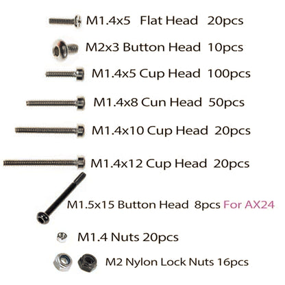 Screws Kit for SCX24 AX24 RC Car, Cup Head, 380 Pcs, 304 Stainless Steel Screws, Bearing & Screws Set with Box for 1/24 RC Crawler Car Axial SCX24 C10 Deadbolt JLU Gladiator Bronco