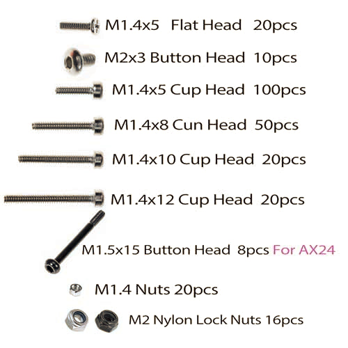 Screws Kit for SCX24 AX24, Cup Head, 380 Pcs, 304 Stainless Steel Screws, Bearing, Screws, Screwdriver Set with Box for 1/24 RC Crawler Car Axial SCX24 C10 Deadbolt JLU Gladiator Bronco