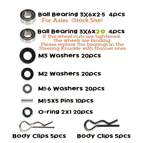 Button Head Screws Kit for SCX24 AX24 RC Car, 372Pcs, Hardened Steel Grade 12.9 Screws, Bearing & Screws Set with Box for 1/24 RC Crawler Car Axial SCX24 C10 Deadbolt JLU Gladiator Bronco