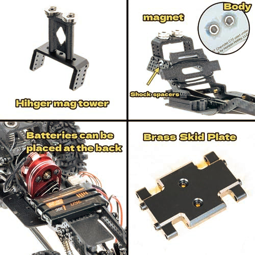 RampCrab Carbon Fiber Chassis Kit for SCX24, 7° Angled Skid, LCG Chassis Kit for Axial SCX24 C10 Upgrade Parts, JLU, Bronco, Deadbolt - color: black