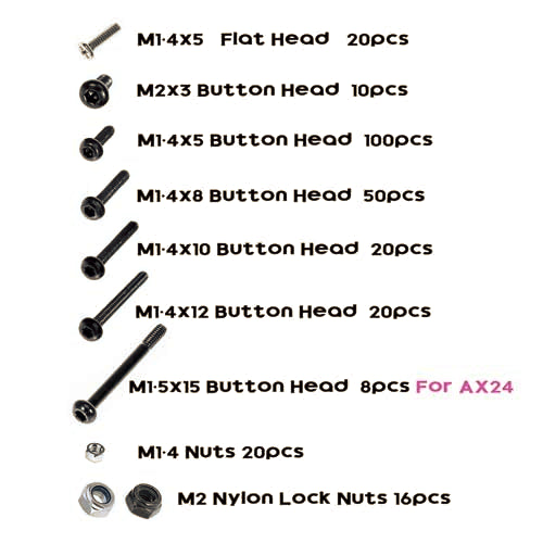 Button Head Screws Kit for SCX24 AX24 RC Car, 372Pcs, Hardened Steel Grade 12.9 Screws, Bearing & Screws Set with Box for 1/24 RC Crawler Car Axial SCX24 C10 Deadbolt JLU Gladiator Bronco