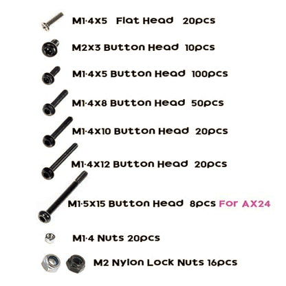 Button Head Screws Kit for SCX24 AX24 RC Car, 372Pcs, Hardened Steel Grade 12.9 Screws, Bearing & Screws Set with Box for 1/24 RC Crawler Car Axial SCX24 C10 Deadbolt JLU Gladiator Bronco